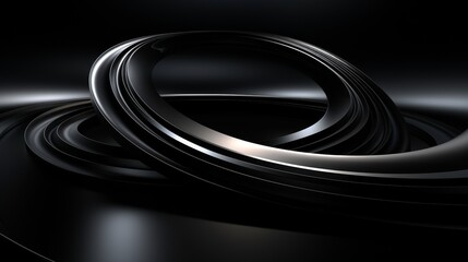 Abstract Black Metallic Rings. Modern Minimalist Futuristic Background, 3D Illustration