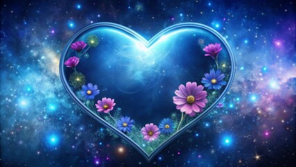 Wall Mural - heart shaped display floating in indigo cosmos for a romantic valentine's day celebration