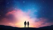 © ColorfulFlowerStudio - Silhouette of a couple holding hands under a starry night sky.