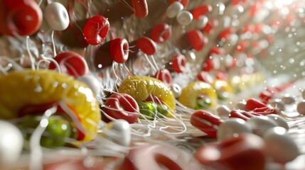 Wall Mural - Close-up of a tangled mass of brightly colored beads and wires