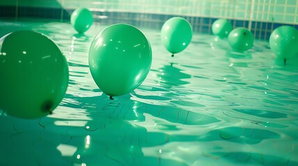 Poster - Freshwater swimming pool with green balloons