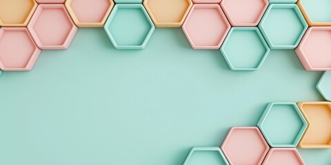 Wall Mural - pastel colored hexagon shapes background with copy space for text and design - minimalist 3d render