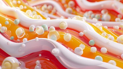 Wall Mural - Abstract close-up of swirling white, pink, and orange with colorful beads