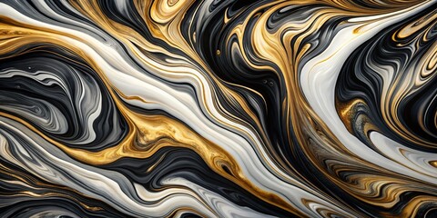 Wall Mural - Abstract black, white, and gold marble swirl texture