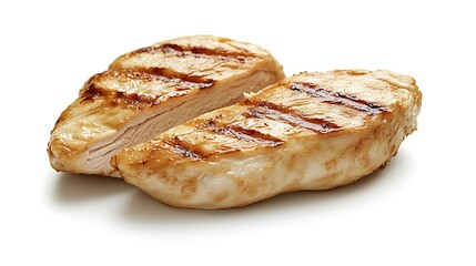 Grilled Chicken Breast  Two Pieces  Close Up  Isolated on White Background