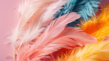 Poster - Fur feathers in a limit colorful set on a mauve backdrop