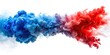 © methinee - Abstract composition of smoke in blue, white, and red colors against a white backdrop