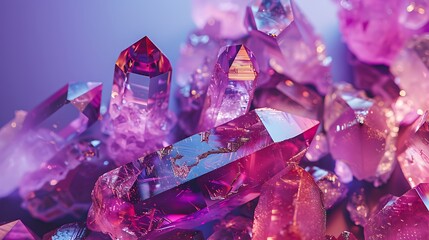 Wall Mural - Gemstone crystals glistening on a purple backdrop