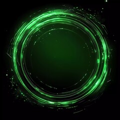 Poster - Neon green geometric circle on dark background. Round mystical portal.