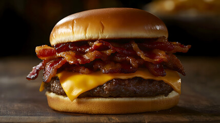 hearty double bacon burger featuring two juicy beef patties, crispy bacon, and sharp cheddar cheese, all served on a toasted bun