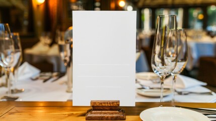 A Blank Menu Card on a Table Setting in a Restaurant