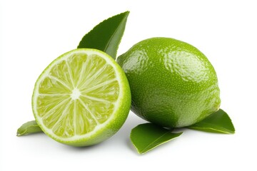 Wall Mural - A fresh lime cut in half, showcasing its juicy interior and vibrant green color.