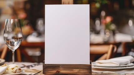 Wall Mural - Blank White Sign on Wooden Easel at a Table Setting