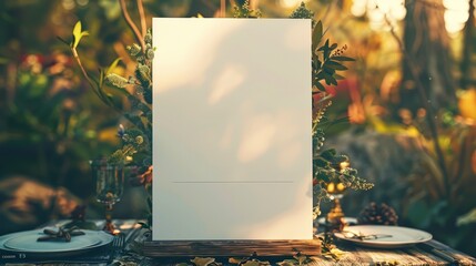 Wall Mural - Blank White Paper Standing in a Green Forest