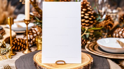 Blank Place Card on a Wooden Base with Rustic Table Setting