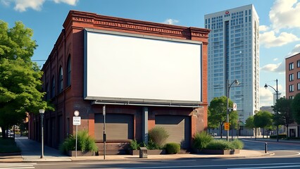 Wall Mural - in an urban setting, a large horizontal billboard awaits advertising content, positioned in front of
