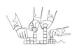 © onetime - Single continuous line drawing business team member arrange wooden cube block become strong tower, together to improve team building. Teamwork concept. One line draw graphic design vector illustration