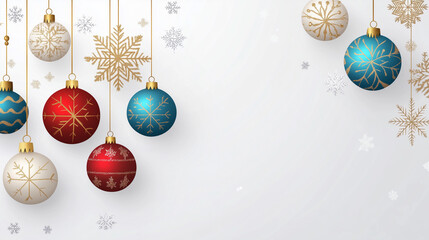 Wall Mural - merry christmas greeting vector design. christmas balls hanging with colored , glitter, shiny and gl
