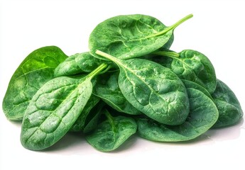 fresh green spinach leaves isolated on white background