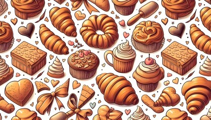 Bakery and pastry seamless pattern.