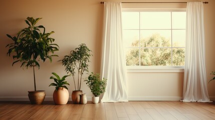 empty curtain interior decoration on wall