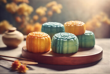 Wall Mural - Mid-Autumn Festival, mooncakes.