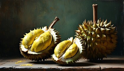 Exotic durian fruit with spiky exterior and distinctive aroma in tropical setting