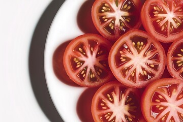 Wall Mural - A high-quality, close-up photograph of fresh, round tomato slices