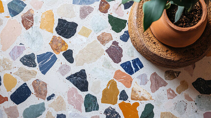 Wall Mural - Terrazzo Floor with a Plant Pot