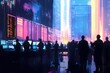© Siriroj - Vibrant Dynamic Trading Floor with Flashing Screens and Skyline Backdrop in Cinematic