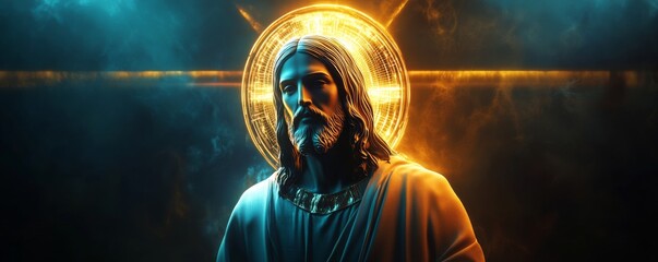 Jesus Christ in Hyper-Realistic Holographic Neon Synthwave Style