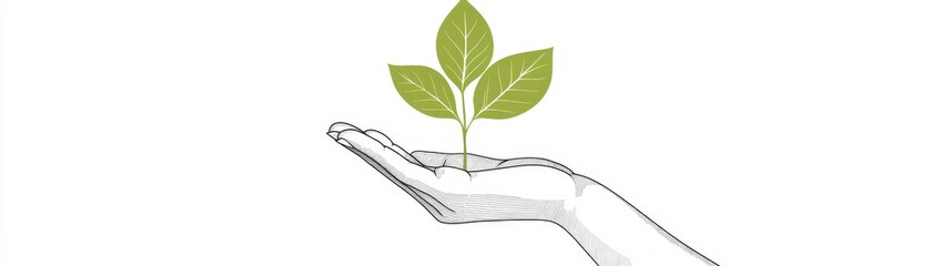 Wall Mural - Hand Holding a Young Plant with Green Leaves - Concept of Growth, Nature, and Environmental Conservation