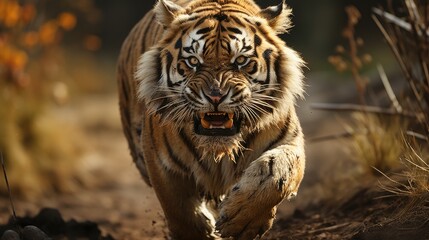  view of ferocious wild tiger in nature photo