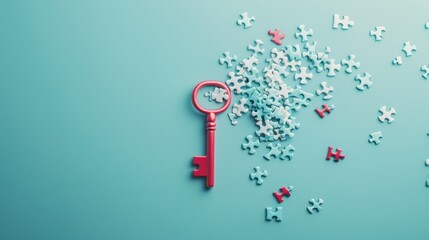 Wall Mural - An artistic representation of a key merging with a puzzle piece, symbolizing the completion of a successful endeavor.