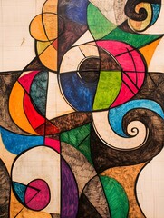 Wall Mural - Abstract Symphony of Curves and Lines: A Matisse-Inspired Doodle Extravaganza