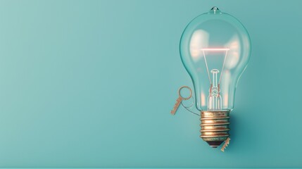 Wall Mural - A conceptual image of a lightbulb with a key shape filament, illustrating the idea of unlocking success with a positive mindset.