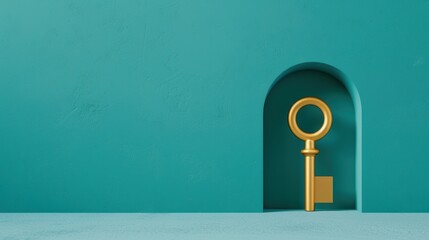 Wall Mural - An abstract image of a keyhole with a golden key inserted, representing the concept of unlocking success through a positive mindset.