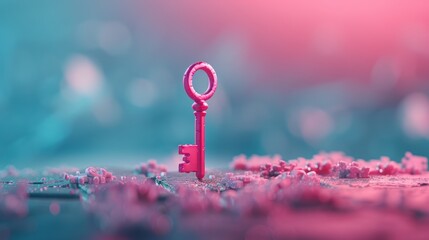 Wall Mural - Abstract image of a puzzle with a key piece fitting perfectly, metaphorically representing how a positive mindset is key to solving challenges and achieving success.