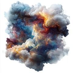 Wall Mural - harmonious nebula cloud patterns swirling in an abstract cloud shape isolated on white background 