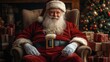 © Khawla - Santa Claus sitting in an armchair in a Christmas decorated living room, dressed as Santa Claus, with Christmas decorations around him