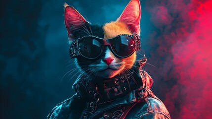 Wall Mural - A Surreal of a Punk Rock Inspired Calico Cat in Studio Lighting