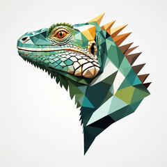 Poster - Iguana head geometric low poly on plain white background