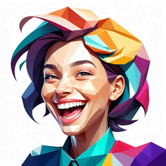 Poster - laughing girl head geometric low poly on plain white background