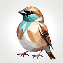 Wall Mural - Sparrow head geometric low poly on plain white background