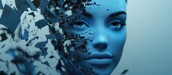 Poster - 3D illustration of an abstract blue female face representing technology