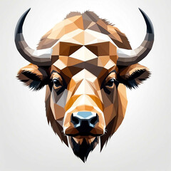 Canvas Print - Bison head geometric low poly on plain white background