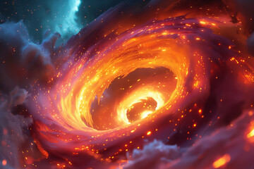 Wall Mural - Abstract swirling vortex of shapes and textures. Neon glowing orbs.