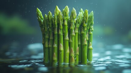 Fresh Green Asparagus Spears in Water