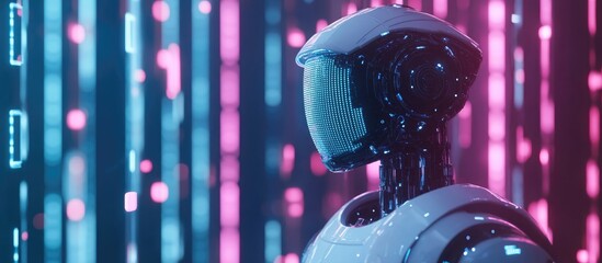 Wall Mural - 3d rendering of an ai robot performing data analysis and computation