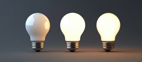 Collection of three isolated light bulbs on a background 3D rendering